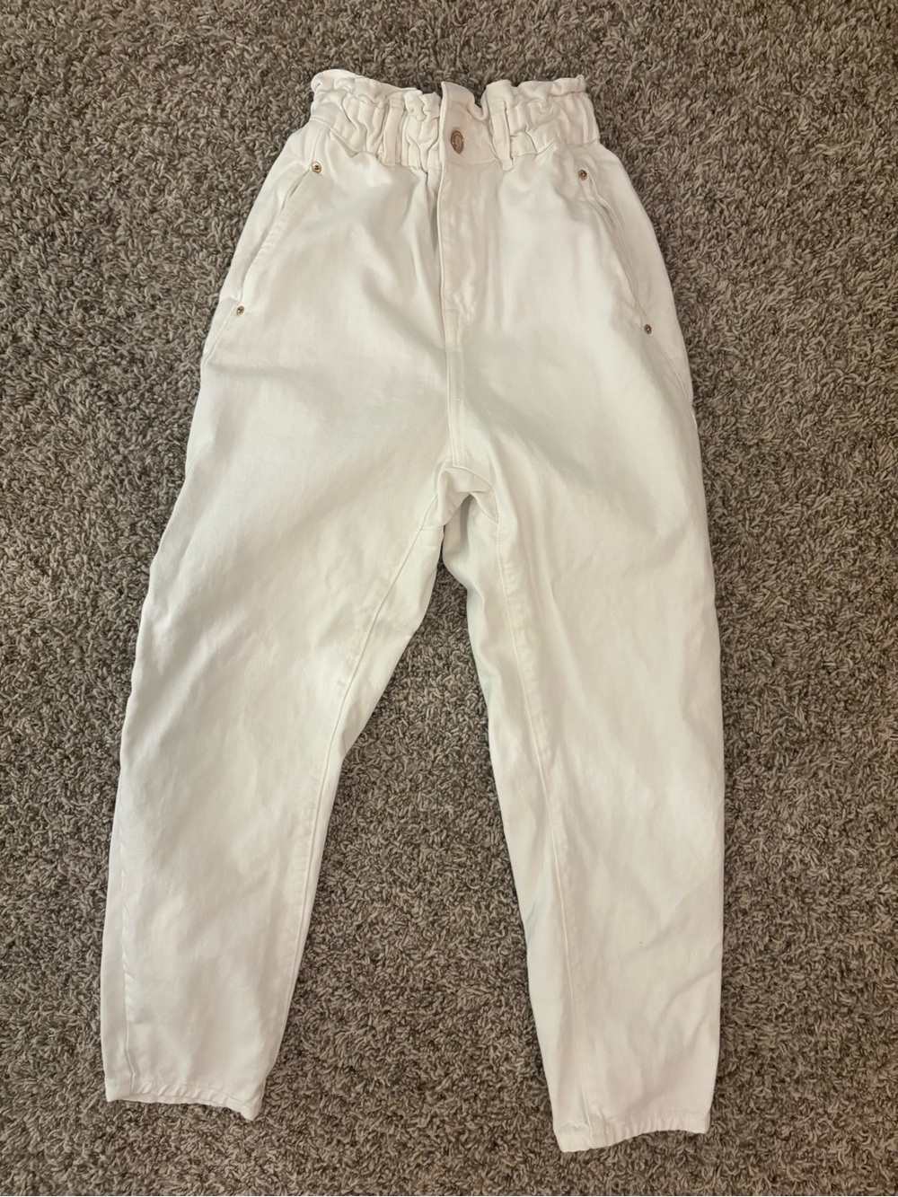 Zara White High-Rise Paperbag Waist Wide Leg Jeans